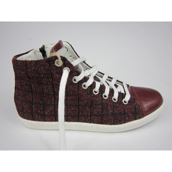 Deluxe handmade sneakers bordeaux  leather, exclusive fabric 